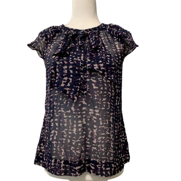Ann Taylor Graphic Sheer Ruffle Silk Top Small - Picture 12 of 12